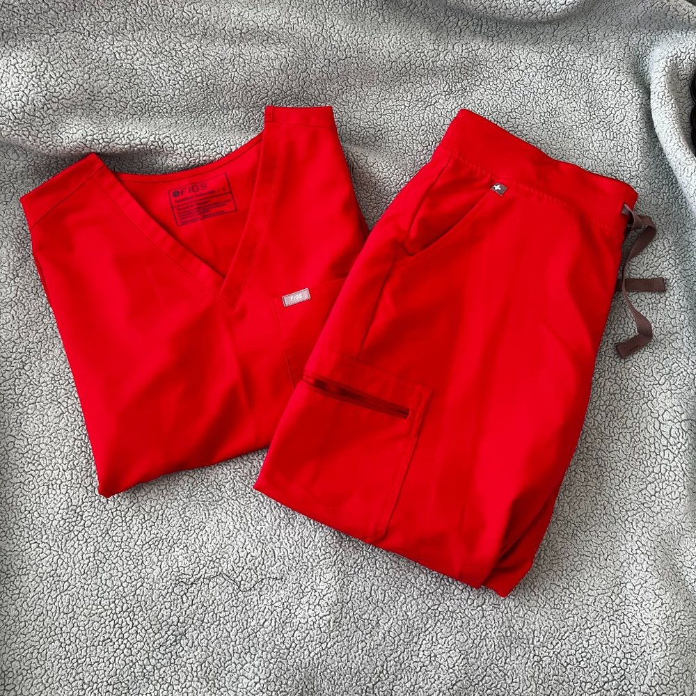 FIGS scrubs set (Women's Pop Red) - barely used $65